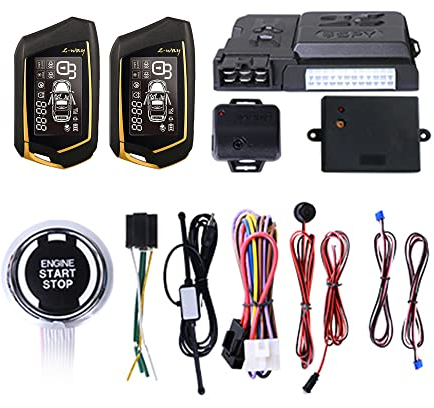 Shkalacar Système d'alarme de Voiture,PKE Entrée sans clé BT avec écran LCD Démarreur de Moteur à Distance Kit de Verrouillage Central Alarme de du contrôle APP avec 2 télécommandes