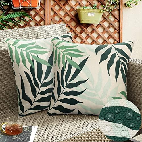 2 Stück Grün Kissenbezug Frühling Outdoor Wasserdicht Sofakissen Wasserfest Dekokissen Kissenbezüge Dekorativ Kissen Kissenhülle aus Leinen für Garten Sofa Wohnzimmer 50x50cm Cyan Blumen Kissenbezüge