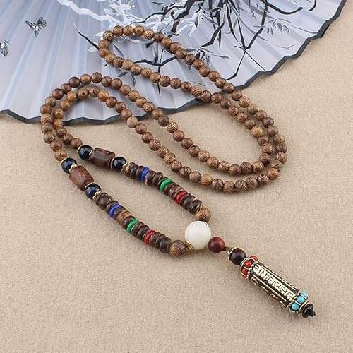 HXSCOO Tibetisch-buddhistische handgemachte einfache Seilkette Mantra-Zeichen sechs Wörter Anhänger Halskette Buddhismus DREI Augen Dzi Perlen Amulett Halskette (Color : Style1)