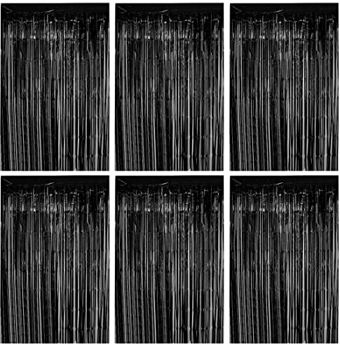 O-Kinee Lametta Vorhänge Schwarz,6 Stück Glitzer Vorhang Party Deko, 1m x 2m Metallische Glitzervorhang Geburtstag,Tinsel Folie, Folienfransen Vorhang für Weihnachtsbaum Festivals Party Bühnendekor