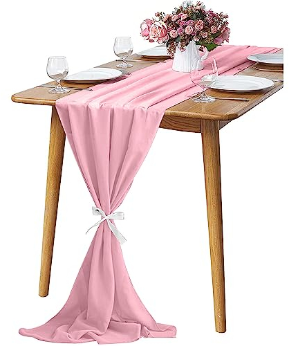 Dekostoff Tischläufer Rosa, Dünner Tischband Stoff aus Chiffon 70x300 cm für Hochzeit Geburtstage Kommunion Tischdeko