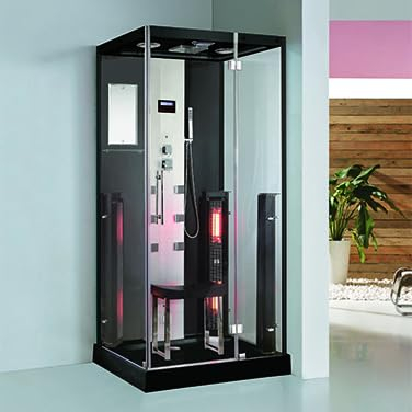 PureHaven 2 in 1 - Doccia a vapore e sauna a infrarossi, 100 x 90 x 215 cm, telaio in alluminio, accessori completi, soffione tropicale, seduta radio, funzione massaggio nero