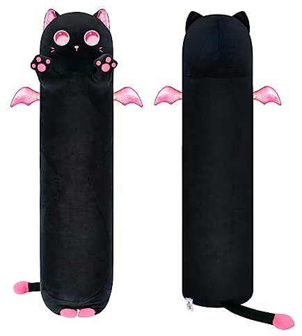 Mewaii 90CM Kuscheltier Rosa Katze mit großen Augen Plüschkissen Stofftiere Lang Plüschtier Ausgestopftes Tier Spielzeug Kuschelkissen Geschenk Plüschkissen