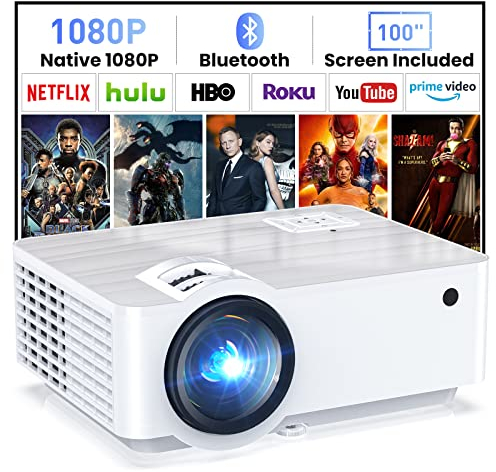 Mini proiettore Bluetooth 5.1 – 9500 Lumens Videoproiettore Full HD 1080P 4K Supportato con 100 schermo per HDMI, USB, VGA, AV, Smartphone, Pad, TV Box, Laptop