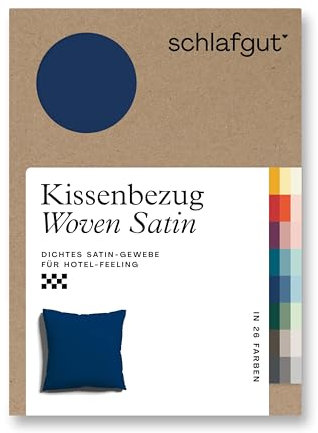 schlafgut Woven Satin Kissenbezug 80x80 cm Blue Deep Uni in Premium Hotelqualität, Kopfkissenbezug einzeln mit 100% weicher Baumwolle