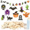 Matogle 30pcs Halloween Deko Basteln aus Holz Halloween Bastelset Kinder Holzanhänger zum Bemalen Holzbastelsets mit Pinsel Kunsthandwerk Spielzeug Geschenk DIY Handwerk für Halloween Party