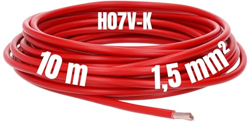 Kalitec 10 metros H07V-K 1,5 mm² rojo cable único de PVC cable 1,5 mm2 I cableado fino I cable de un solo cable I cable de conmutación