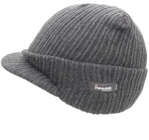 Thinsulate Peaked Knitted Beanie Hat Winter Hat Stretch Knit Work Causal Outdoors Fleece Lined One Size (UK, Alpha, One Size, Grey)