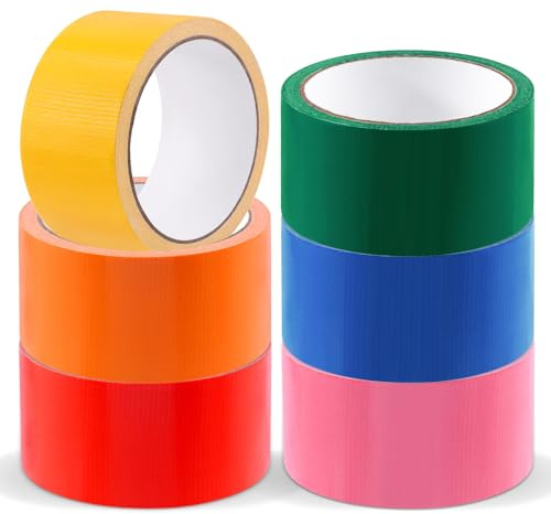 Tanstic 6pc Colored Duct Tape Rolls, 2 Inch x 11 Yards, Heavy Duty Rainbow Adhesive Tape, Waterproof & Tear Resistant for Home, School, DIY & Art