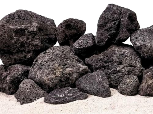AquaOne Aquarium Steine Schwarze Lavasteine I Natursteine Lava Gr.L 1 Stück 1,5-4,0kg I Aquascaping Gestein für Tank I Lavagestein Dekoration Aquascape Deko schwarz