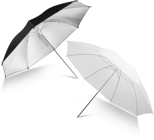 Photography Umbrella Lighting Kit,33 Translucent White Soft Umbrella & Silver Reflector Diffuser Umbrella for Studio/Outdoor Photo and Video Lighting Accessories (1x 33 White + 1x 33 Black)…