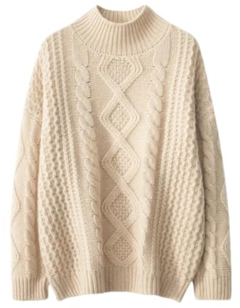 Maglioni da donna in cashmere a trecce maglione a collo alto con fiore ritorto ispessito, Pile blu., Taglia unica