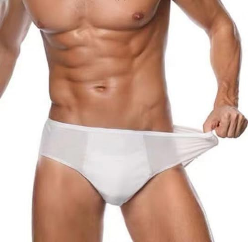 MIEGUIWOR 5 pièces Coton Slip Jetable Homme,Culotte Jetable Homme,sous Vetement Jetable pour Voyage,Camping,Affaires,Hôtel,Hôpital,Massage,Spa (Blanc, 3XL)