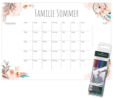 Primus Print - Wunsch Kalender - personalisierter Wandkalender - Abwaschbarer Familienplaner aus Acryl (Boho)