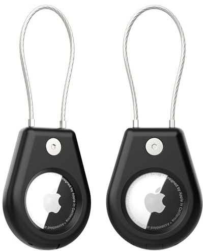 AirTag Secure Holder with Metal Cable – Pack of 2 Air Tag Keychains for Keys, Luggage, Backpack – Stable Protection for AirTag, Black