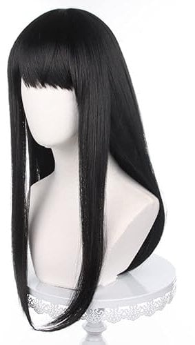 Meguru Anime Mitaka Asa Black Long Straight Wig Cosplay Chainsaw Man Women's Costume Heat Resistant Fiber Synthetic Hair with Cap Wig for Party Halloween