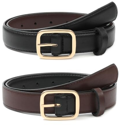 Kajeer Damen Wendegürtel für Jeans Hosen Kleid - Mode Damen Gürtel Schwarz PU-Ledergürtel mit Quadratischer Goldener Schnalle, 2.8cm Breit