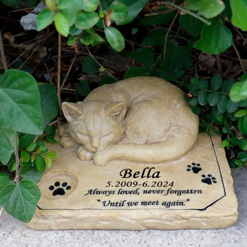 Personalisierte Katze Garten Statue Cat Memorial Outdoor Stein Personalisierte Gedenkstein Grabstein Haustier Verlust Geschenke wasserdichte Haustier Memorial Geschenke oder Katze Grab Marker Statue