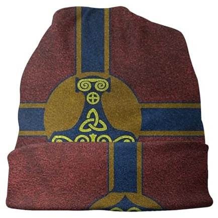 SXQCKJ Nordische Mythologie Mjolnir Totem Bonnet Hut, Slouchy Pullover Vintage Gestrickte Mützen für Männer Frauen, Geschenke für Wikinger-Liebhaber(Color:Thor's Hammer Celtic Knot)