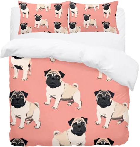 Luoweisi Bettwäsche-Set mit Mops-Muster, bedruckt, weiche Mikrofaser, Tagesdecke für Erwachsene, Damen, Herren, King-Size-Größe