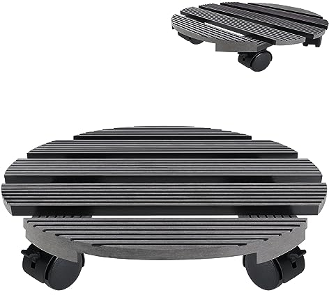 Froadp WPC Pflanzenroller 2er-Pack Blumenroller Rollbrett Pflanzen mit 360° Drehbare Räder Transportpaletten für Pflanzen Blumentopf Transporthilfe für Pflanzen (Dunkelgrau, Rund)