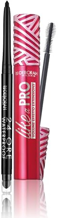 Deborah Milano - Set Makeup Matita Occhi 24 Ore Automatica Waterproof 01 Black e Mascara Like a Pro con Acido Ialuronico, Volumizzante e Allungante, Nero, 13 ml