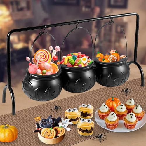 HUIKUANGEU Hexenkessel,3 Stück Dekokessel für Süßigkeiten,Mini Hexenkessel,Kessel Süßigkeiten Schüssel,Halloween Süßigkeiten Schüssel,Halloween Hexenkessel,für Süßigkeiten Halloween Party Dekoration.