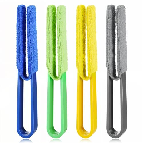 Dimeho 4 Pcs Blinds Duster Window Cleaner Brush with 4 Removable and Washable Microfiber Sleeves Dual Brush Head Cleaning Tools for Window Blinds, Air Conditioner Vents, Car Vents