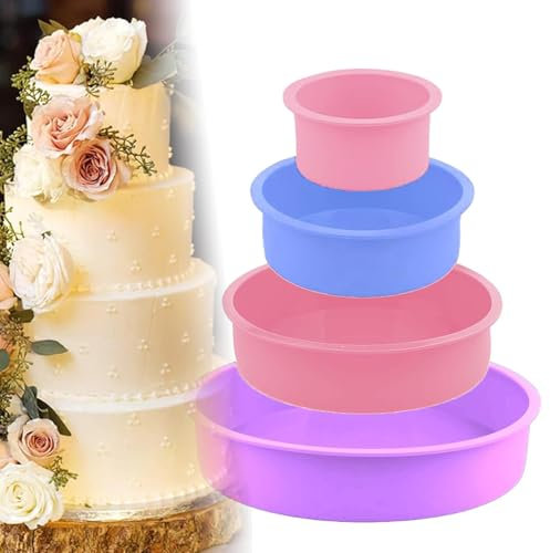 Moule à Gâteau en Silicone, 4 Pièces Moule à Gâteau Rond, 10 cm 15cm 20cm 25cm, Moule à Gâteau en Silicone Antiadhésif, Convient pour les Gâteaux de Mariage(Couleurs Mélangées)