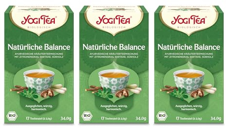 Yogi Tea Natürliche Balance, 3x17 Beutel (51 Teebeutel) | Ayurvedischer Gewürz- und Kräutertee, Mischung aus Zitronengras, Shiitake und Süßholz, gut geeignet als Geschenk