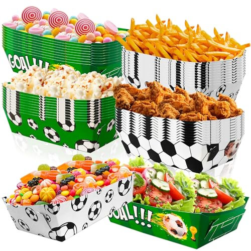 Huxolynifty Fußball Popcorn Tablett, 36pcs Fußball Snack Tabletts Fußball Papiertabletts Football Snack Stadium für Fussball Deko, Fußball Party Snack Tabletts für Fussball Deko Geburtstag Kinder