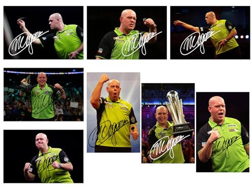 RJR PRINTS Set mit 8 einzelnen Michael Van Gerwen Darts, signiert, 15,2 x 10,2 cm, mit vorgedruckten Unterschriften, ein tolles Geschenk für jeden Fan