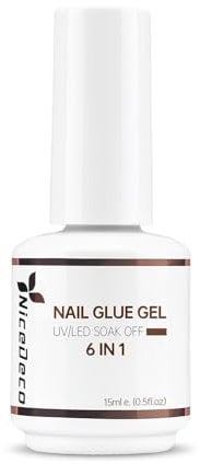 Nicedeco 6 in 1 Colla Per Unghie Finte Punte Del Chiodo E Premere Sulle Unghie, Nail Bond Pennello Su Colla Unghie Finte Per Le Unghie Acriliche 15ML