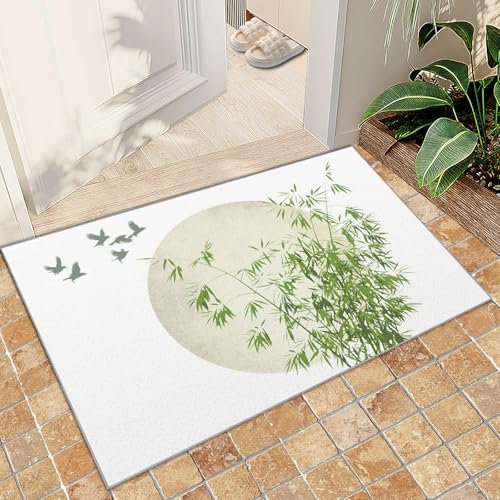 BEQUTIY Lobby-Teppich 50X80Cm Grüner Bambusteppich Für Den Innenbereich, Teppich Mit Landschaftsmalerei, Super Weicher Teppich Leicht Zu Reinigen, Für Wohnzimmer Heimdekoration Teppich