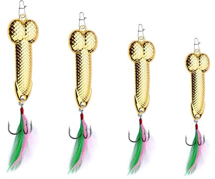 UAIAGM Gag Fishing Lures Set Metal Luminous Sequin Spoons Funny Top Water Bass Fishing Lures Fishermen Gear Spinner Baits Freshwater Saltwater Equipment Fishing Hook for Fishing Lover Men(Gold)