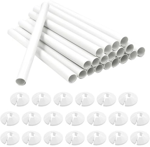 20 PCS Radiator Pipe Covers and Pipe Collars White 200mm x 15mm Thickened Radiator Sleeves 15mm Plastic Snap On Radiator Caps