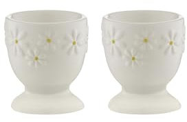 Price & Kensington Daisy Set of 2 Egg Cups | Ceramic Egg Holders with Embossed Daisy Design | Hand-Painted Yellow Centre | Dishwasher & Microwave Safe