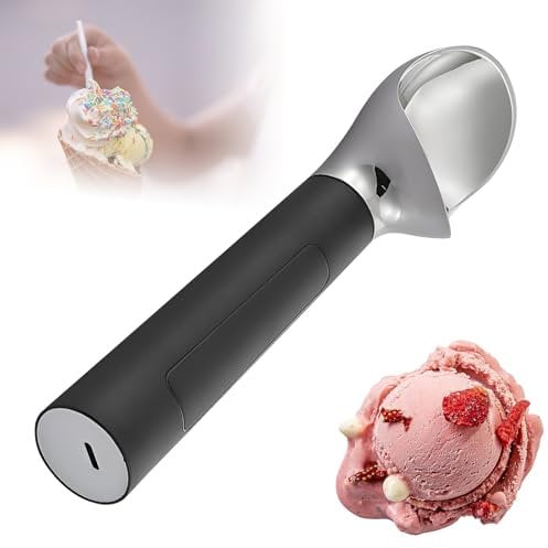 Smart Heated Ice Cream Scoop, Rechargeable Thermostatic Ice Cream Scooper, Display Battery & Temperature, No-button Operation, 2 Oz Capacity, for Dessert Shop, Home black