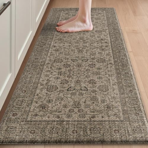 DEXI Küchenläufer rutschfest 60 x 150 cm, Küchenteppich Waschbar, wasserdicht PVC Küchenmatten, Teppich Läufer Flur für Küche, Terrasse, Korridor, Braun