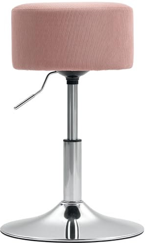 HOMCOM Barhocker, Gepolstert Barstuhl mit Metallgestell, Cordoptik, Höhenverstellbar Küchenstuhl mit Fußstütze 360° Drehbar Tresenhocker für Küche, Wohnzimmer, Esszimmer Rosa
