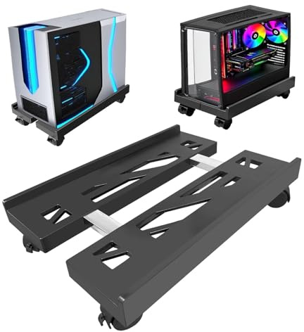 QQdou PC Ständer, Verstellbarer Universal Desktop Computer Tower Stand, Mobiler CPU halterung Unter dem Schreibtisch, mit rollenden feststellbaren Lenkrollen(Schwarz-A)