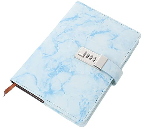 HOODANCOS Marmor Tagebuch Mit Zahlenschloss Tragbares Multifunktionales Notizbuch Für Alltag Und Schule Dickes Notizbuch Mit Passwort Für Schüler Blau Kompakt Und Sicher Für Persönliche Aufz
