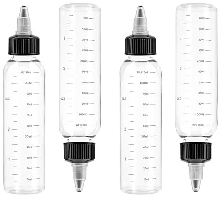 Reyuvidep 4-Pack 120ml Scalp Oil Applicator Bottles with Measurement Scale, Refillable Squeeze Containers for Hair Color, Glue, and Liquid Art Supplies