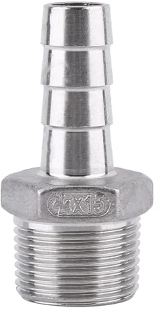 Raccord de tuyau à filetage mâle en acier inoxydable SS304, connecteur de queue de tuyau cannelé BSP 1/8 à 3/4 pouces, antirouille de haute qualité pour la plomberie, l'ingénierie (3/4''*15mm)