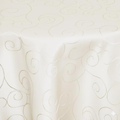 Tischdecke | Tafeldecke | Champagner - Oval -130x220cm | Tischtuch | Ornamenten-Muster | Damast | Seidenglanz | Pflegeleicht | Schmutzabweisend