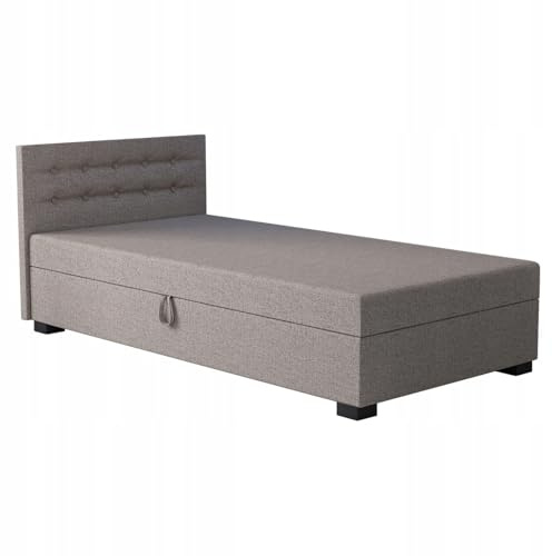TAPCZANY24 - Boxspringbett Olaf 90x200 cm mit Schaumstoff Matratze | Bett mit Matratze, Polsterbett mit Bettkasten, Gepolstertes Einzel Bett, Schlafsofa - Biskuitbeige
