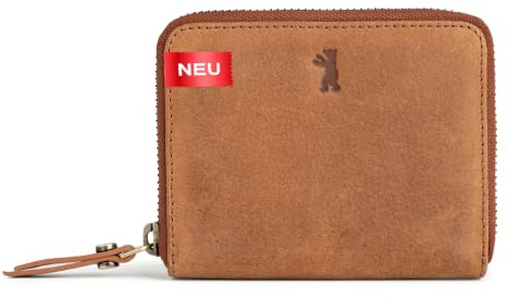 Berliner Bags Geldbörse Damen Fiona Vintage, Kleine Portemonnaie - Braun | Kleine Geldbörse Damen mit RFID-Schutz Reißverschluss & 6 Kartenfächern, Münzfach, inklusive Geschenkbox