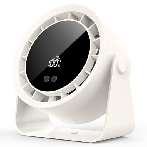 Timiyou Desk Fan, 3600mAh Battery USB-C Rechargeable, 100 Speed Adjustable, Ultra Quiet, LED Display, 360° Tilt & Hangable, Portable for Bedroom, Office, Camping, Travel, Home