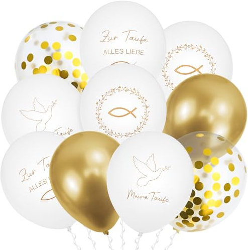 NISENTIA 30 Stück Luftballons Taufe Deko, Taufdeko Latex Luftballons Gold Weiß Taufdeko Mädchen und Junge Kommunion Ballon Helium Ballons für Erstkommunion Konfirmation Meine Taufe Deko