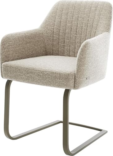 DELIFE Schwingstuhl Greg-Flex Freischwinger flach Effektfinish Titan Webstoff Soft Beige Taschenfederkern